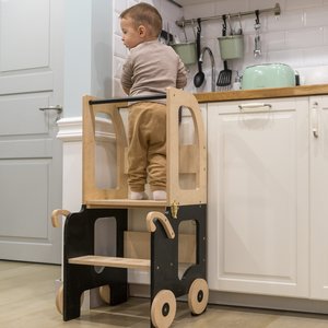 Toddlerinfamily Keuken stap kruk voor peuter / tafel en kruk alles in een - naturel/Black Car