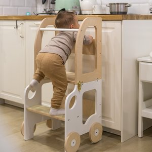 Toddlerinfamily Keuken stap kruk voor peuter / tafel en kruk alles in een - naturel/white Car