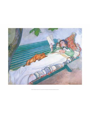 Catch Publishing Carl Larsson, Woman Reading on a Bench, with Cat & Dog