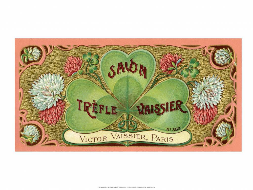 Vintage Art Deco Label, Savon Trefle Vaissier