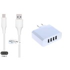 Oplader met 4 poorten + 0,5m USB C kabel