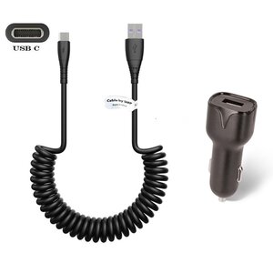 2.1A Autolader + 0,5m spiraal USB C kabel