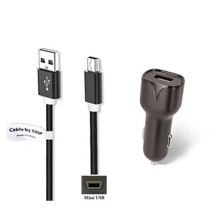 2.1A Autolader + 0,25m Mini USB kabel geschikt voor onder andere Garmin, Medion, Mio, Texas Instruments, TomTom