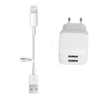 2.1A lader met 2 poorten + 0,2m kabel met Lightning connector geschikt voor Apple