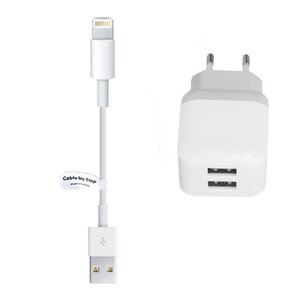 2.1A lader met 2 poorten + 0,2m kabel met Lightning connector geschikt voor Apple iPhone, iPad, iPod en Accessoires