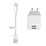 2.1A lader met 2 poorten + 0,2m kabel met Lightning connector geschikt voor Apple iPhone, iPad, iPod en Accessoires