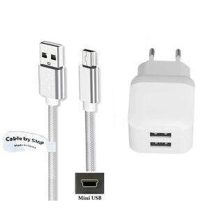 2.1A lader met 2 poorten + 0,25m Mini USB kabel geschikt voor onder andere Garmin, Medion, Mio, Texas Instruments, TomTom
