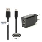 2.1A lader met 2 poorten + 1,8m USB C kabel