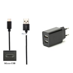 2.1A lader met 2 poorten + 1,0m Micro USB kabel