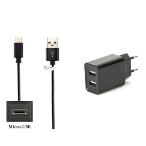 2.1A lader met 2 poorten + 2,0m Micro USB kabel