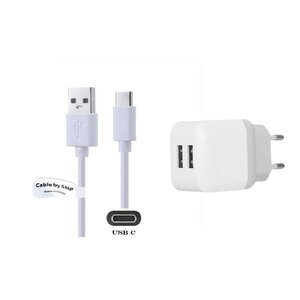 2.1A lader met 2 poorten + 0,50m USB C kabel