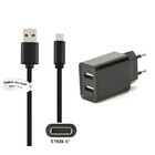 2.1A lader met 2 poorten + 1,2m USB C kabel