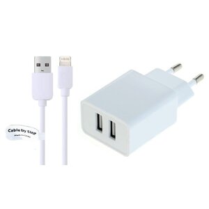 Oplader met 2 poorten + 3,0m USB kabel met Lightning connector geschikt voor Apple iPhone, iPad, iPod en Accessoires