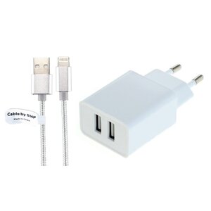 Oplader met 2 poorten + 2,0m USB kabel met Lightning connector geschikt voor Apple iPhone, iPad, iPod en Accessoires