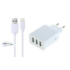 Oplader met 3 poorten + 1,0m USB kabel met Lightning connector geschikt voor Apple