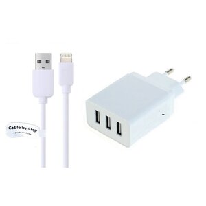 Oplader met 3 poorten + 1,0m USB kabel met Lightning connector geschikt voor Apple iPhone, iPad, iPod en Accessoires