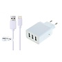 Oplader met 3 poorten + 1,0m USB kabel met Lightning connector geschikt voor Apple iPhone, iPad, iPod en Accessoires