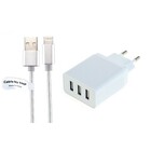 Oplader met 3 poorten + 1,0m USB kabel met Lightning connector geschikt voor Apple