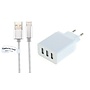 Oplader met 3 poorten + 1,0m USB kabel met Lightning connector geschikt voor Apple iPhone, iPad, iPod en Accessoires