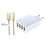 Oplader met 4 poorten + 3,0m USB kabel met Lightning connector geschikt voor Apple iPhone, iPad, iPod en Accessoires