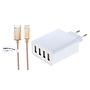 Oplader met 4 poorten + 3,0m USB kabel met Lightning connector geschikt voor Apple iPhone, iPad, iPod en Accessoires