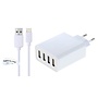 Oplader met 4 poorten + 3,0m USB kabel met Lightning connector geschikt voor Apple iPhone, iPad, iPod en Accessoires