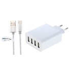 Oplader met 4 poorten + 1,0m USB kabel met Lightning connector geschikt voor Apple