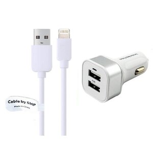 4.8A autolader met twee poorten + 3,0m kabel met Lightning connector geschikt voor Apple iPhone, iPad, iPod en Accessoires