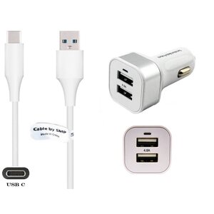 4.8A autolader met twee poorten + 1,2m USB C kabel