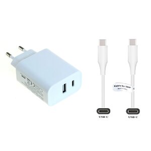 20 Watt snellader met USB A en USB C aansluiting + 2,2m USB CC kabel