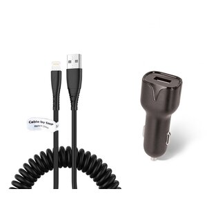 2.1A Autolader + 0,5m spiraal kabel met Lightning connector geschikt voor Apple iPhone, iPad, iPod en Accessoires
