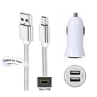 2A autolader met 2 poorten + 1,5m Mini USB kabel geschikt voor onder andere Garmin, Medion, Mio, Texas Instruments, TomTom