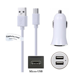 2A autolader met 2 poorten + 0,25m Micro USB kabel