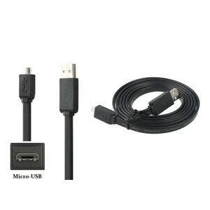 1,5m Platte robuuste Micro USB kabel. Zwarte oplaadkabel.