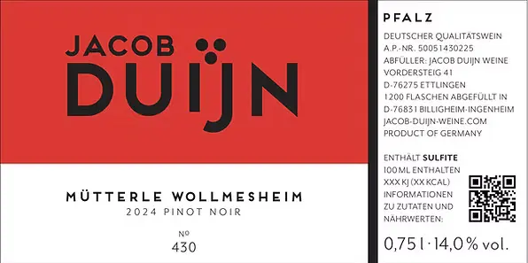 Jacob Duijn Wollmesheimer Mütterle Pinot Noir 2024