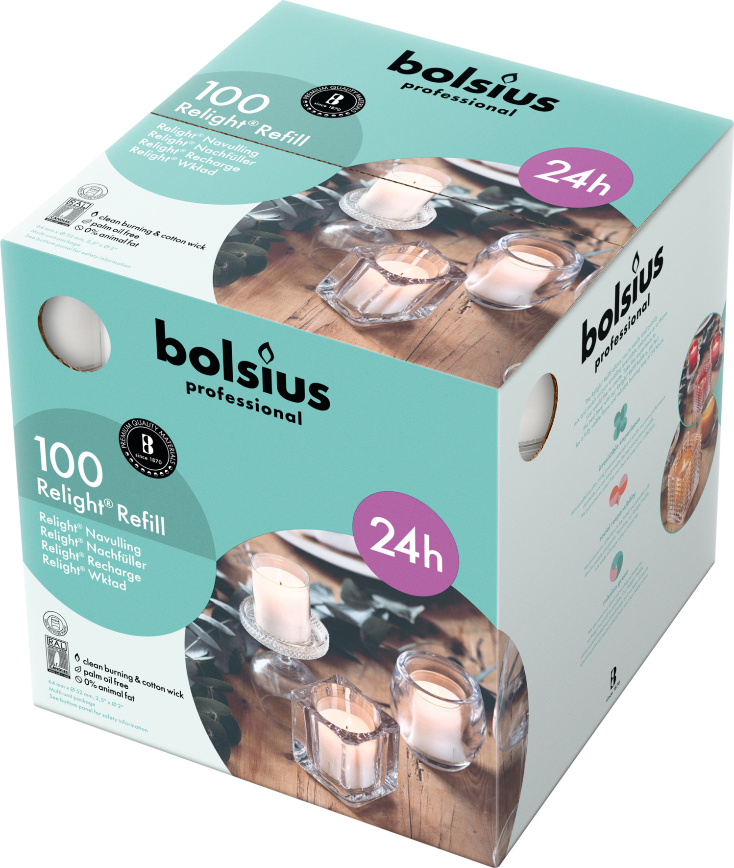 Bolsius Professional Refill Relight Transparant 24 uur (100  stuks)