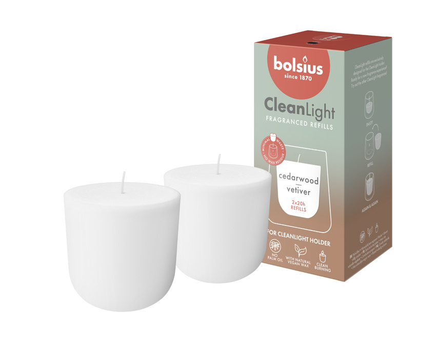 Bolsius CleanLight Nachfüllkerzen - Cedarwood & Vetiver, 20Std 2erPack