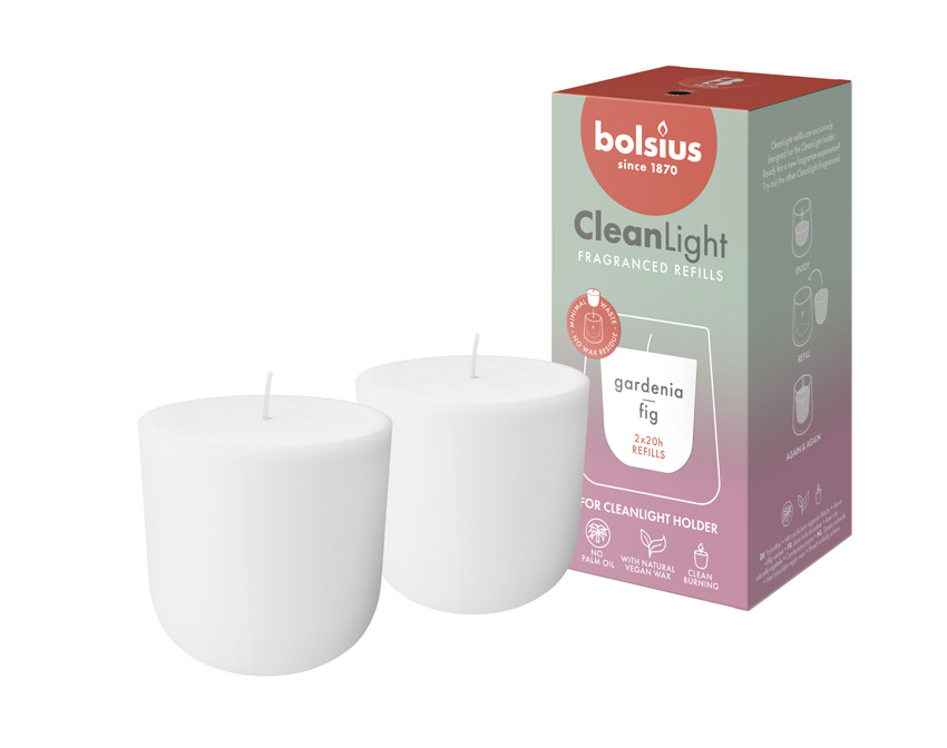 Bolsius CleanLight Nachfüllkerzen - Gardenia & Fig, 20Std 2erPack