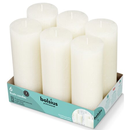 Bolsius Professional Rustik Stumpen Kerzen 190x68 mm Elfenbein, 6 Stück