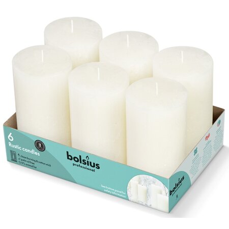 Bolsius Professional Rustik Stumpen Kerzen 130x68 mm Elfenbein, 6 Stück