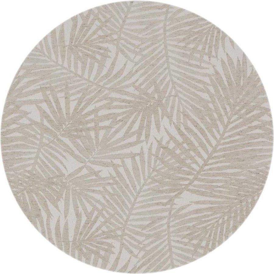 Rond Tafelkleed Gecoat - Ø 160 cm - Palm Leaves - Jacquard - Beige