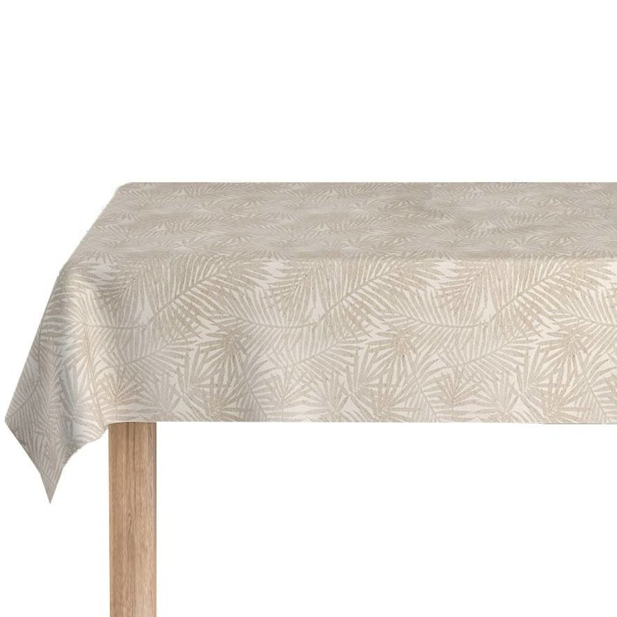 Rond Tafelkleed Gecoat - Ø 160 cm - Palm Leaves - Jacquard - Beige