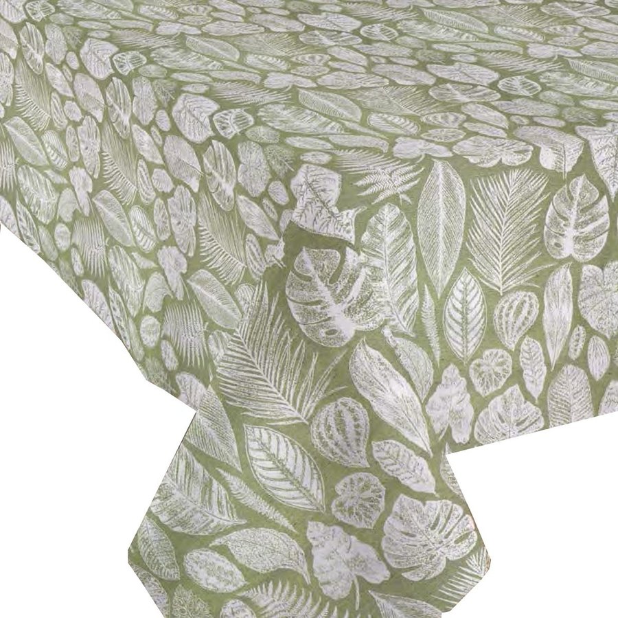 Tafelkleed Gecoat Jacquard Tropische Bladeren  140 x 300 cm  Groen