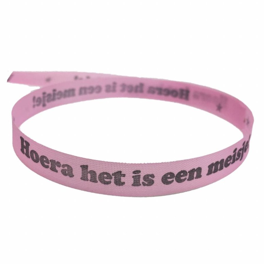 Geboorte lint Roze Rol 43 m - Hoera het is een meisje