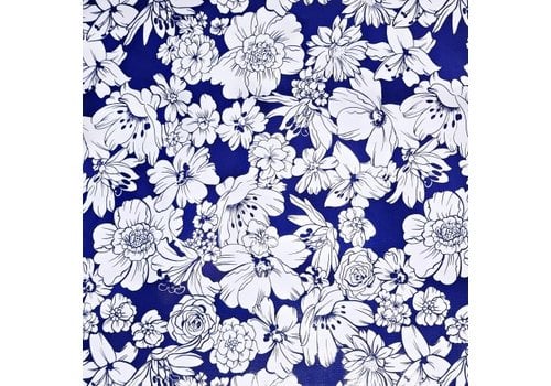 Mexicaans Tafelzeil Vintage Flower- Rol - 120 cm x 11 m - blauw 