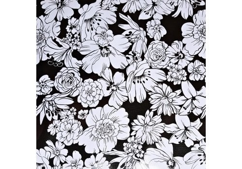 Mexicaans Tafelzeil Vintage Flower- Rol - 120 cm x 11 m - zwart 