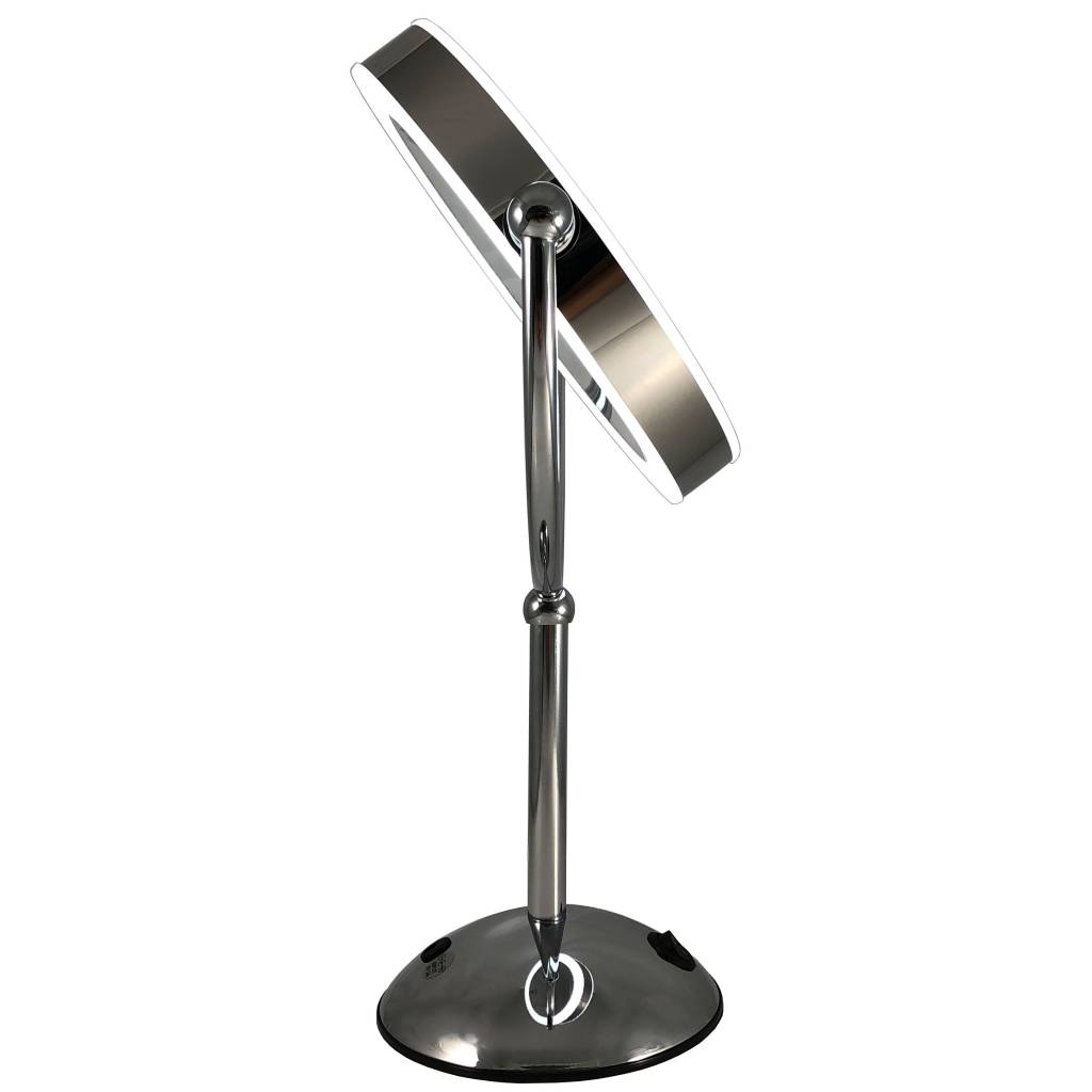 Metalen Make-up LED Spiegel 10x vergroting 22cm doorsnee, inculsief 4x AA batterijen en stroomkabel(micro USB).