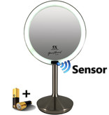 Sensor make-up spiegel met LED licht 5x vergroting, Inclusief batterijen, 16 cm doorsnee, badkamer spiegel