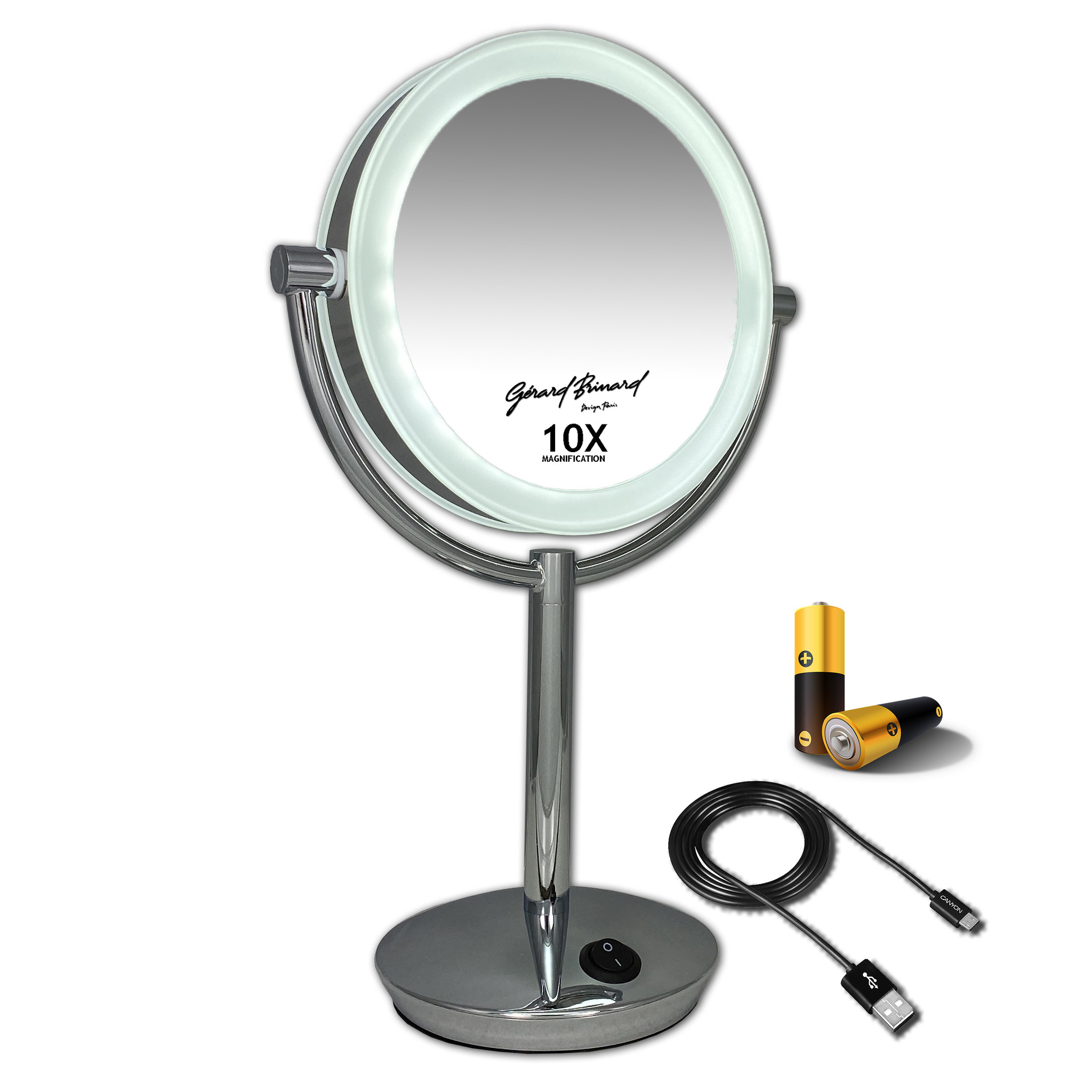 Metalen Make-up LED Spiegel 10x vergroting 19cm doorsnee, inculsief 4x AA batterijen