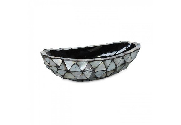 Bowl Mother of Pearl L46 B20 H13 cm - Zilver/Blauw - Schelpenvaas